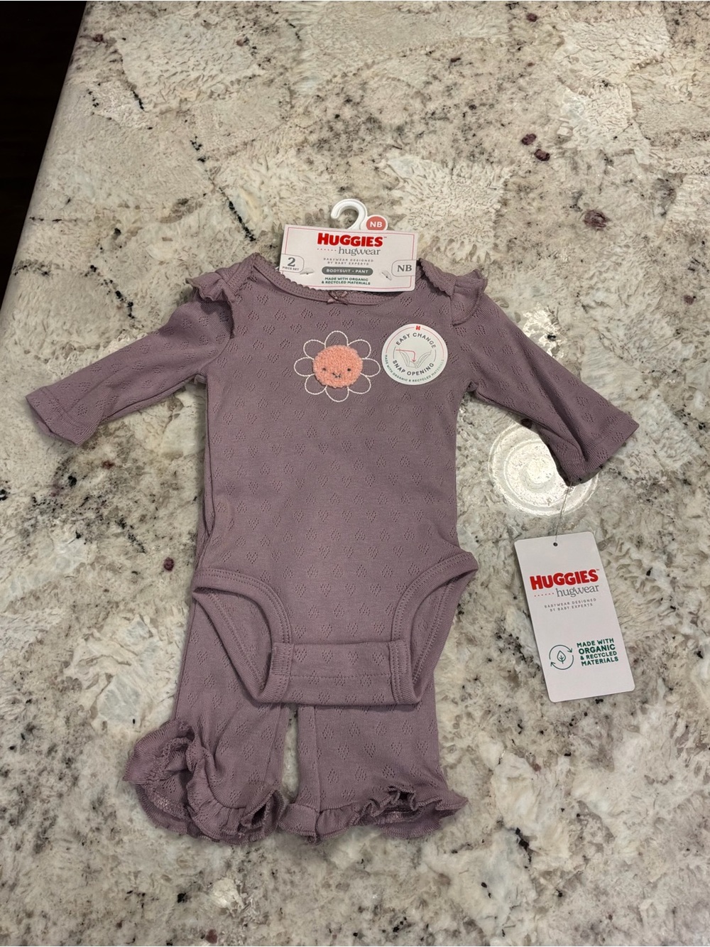 Huggies Baby Girls Mauve Floral Ruffle Bodysuit Set